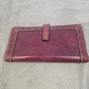 Fossil Plum Purple Leather Studded Bifold Wallet Zip Pocket ID Window Vintage